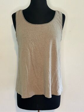 Charter Club Light Taupe Scoop Linen Neck Tank M